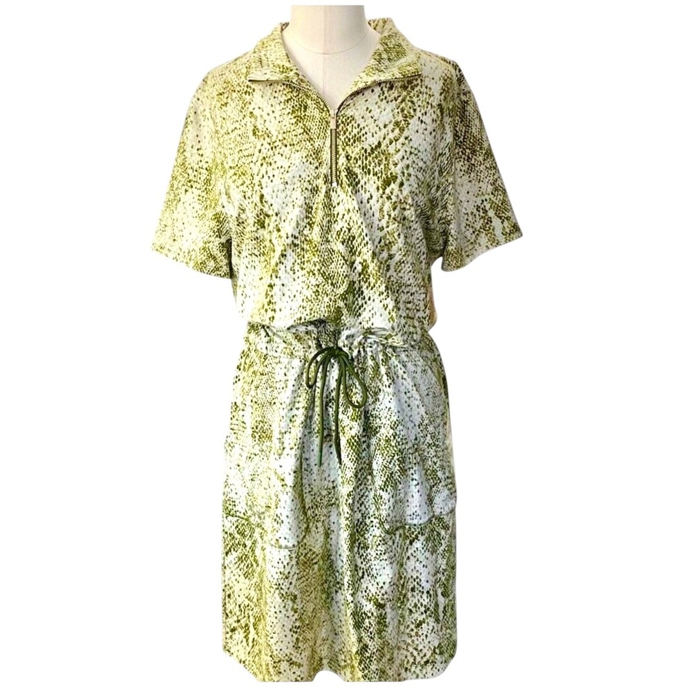 Chico's UPF Mock-Neck DressWomen's Size 12 Drawstring Waist pocket Snake Print